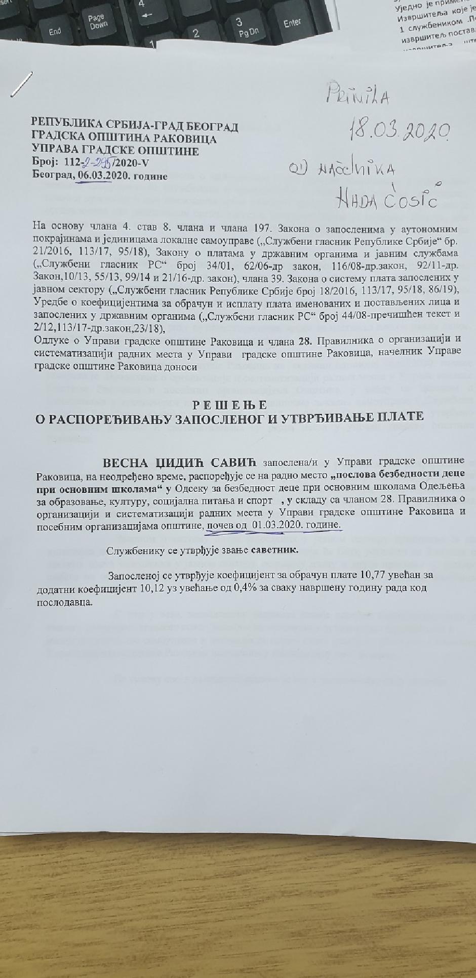 Rešenje koje je Vesna Džidić Savić dobila, Foto: Direktno.rs